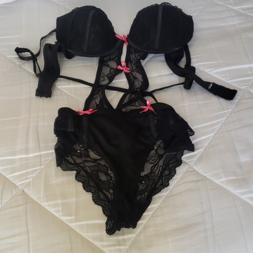 One piece black lace teddy